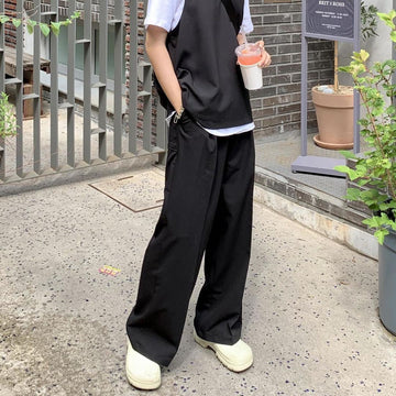 Wide Pants Men Harajuku Solid Color Black White Casual Pants Korean Fashion Streetwear Straight Trousers Techwear Clothes aidase-shop